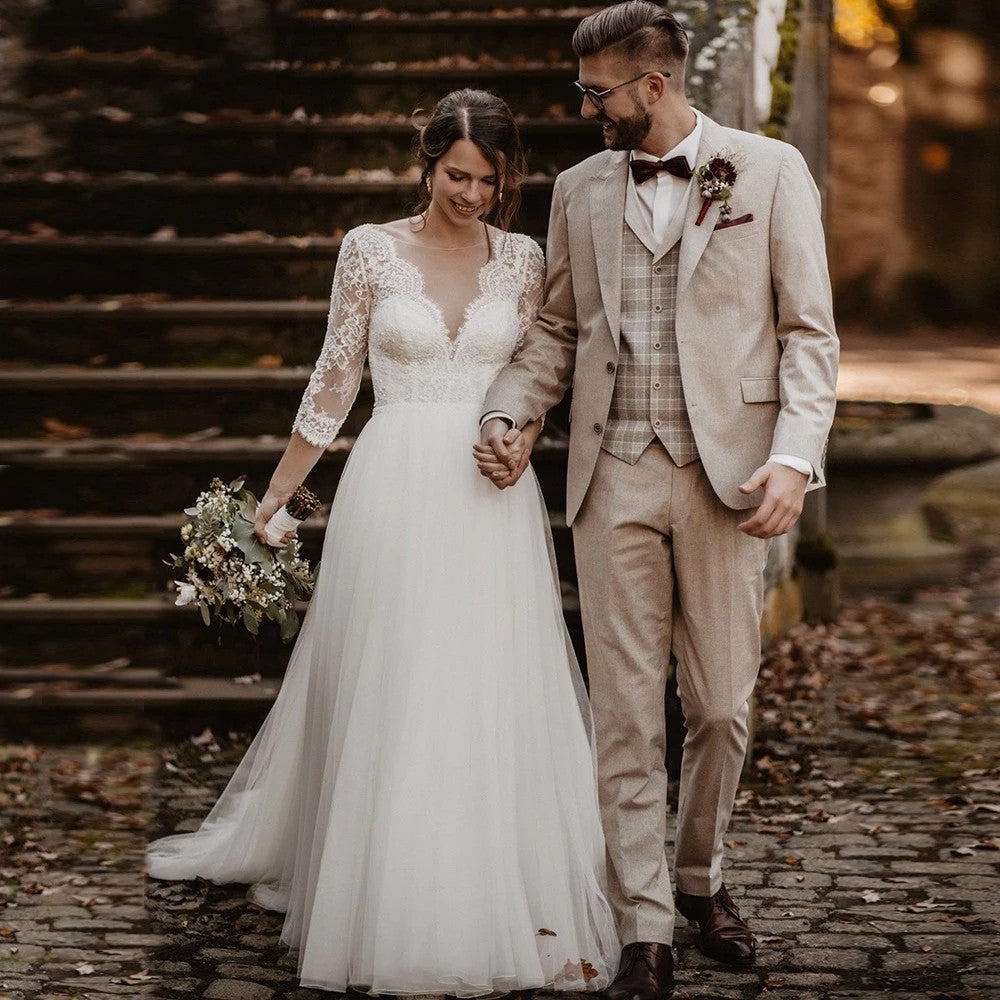 fitted lace wedding dress Half Sleeve Lace Wedding Dresses Deep V-Neck Chic ZW467 - fitted lace wedding dress Half Sleeve Lace Wedding Dresses Deep V-Neck Chic ZW467 -