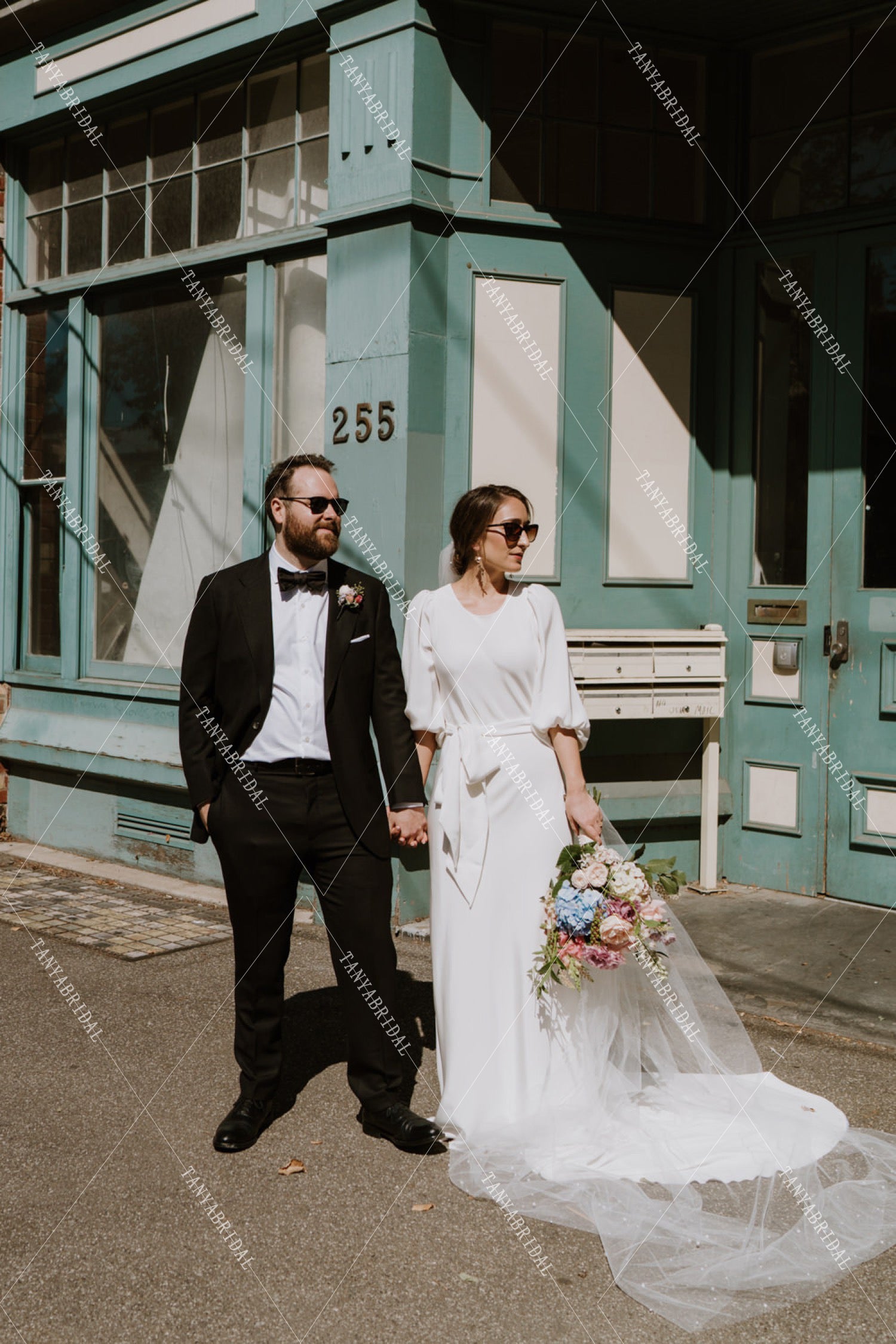 semi formal wedding dress bride Half Sleeve Soft Satin Wedding Dresses O-Neck Simple Elegant Bridal Go TANYA BRIDAL