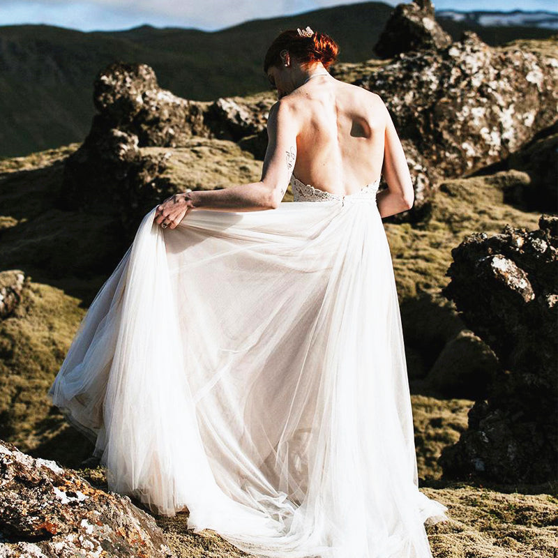 A Line Boho Backless Lace Summer Wedding Dresses TANYA BRIDAL A Line Boho Backless Lace Summer Wedding Dresses TANYA BRIDAL