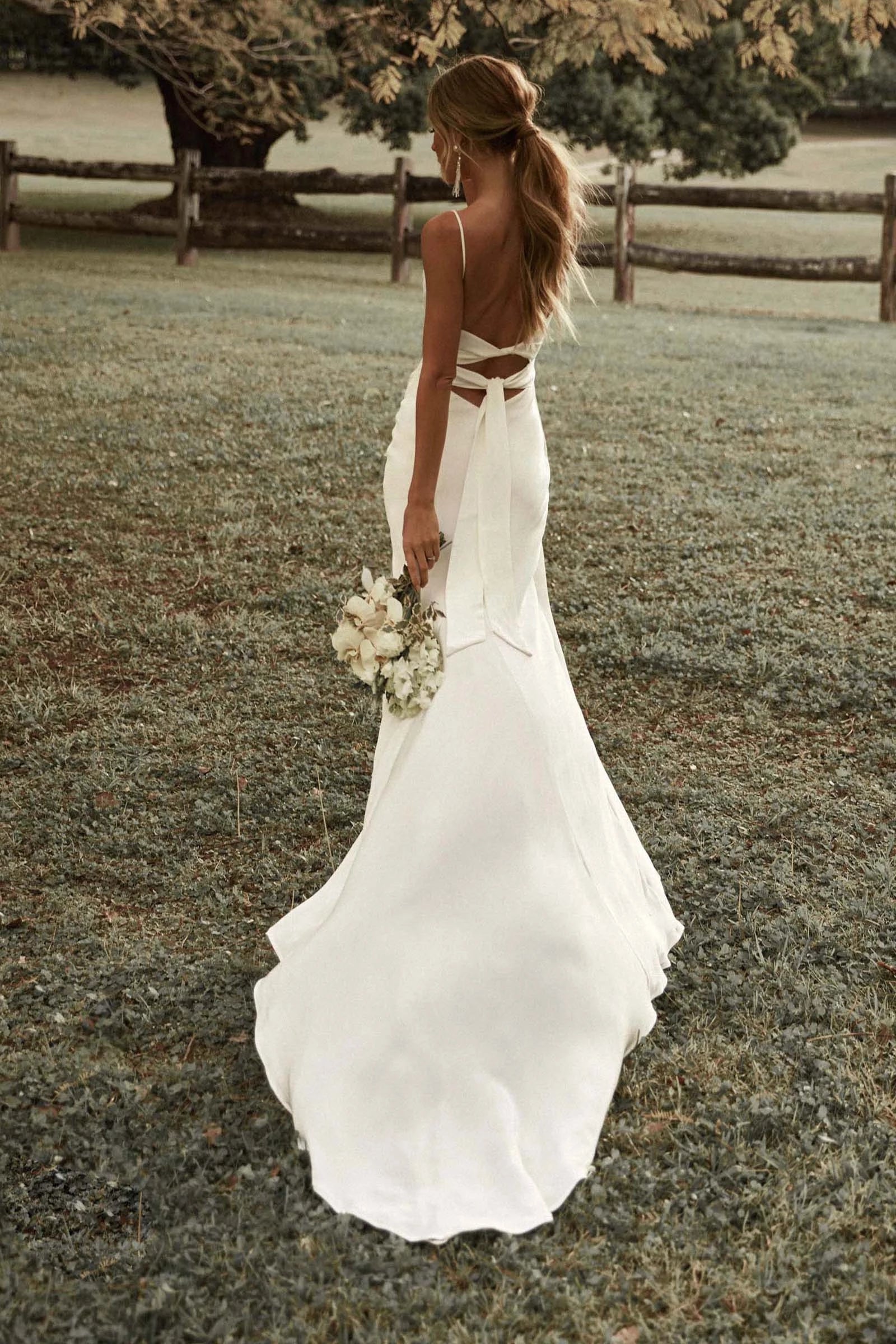 Simple Draped Wedding Dresses Crepe Silk Satin Boho Bridal Gown Split ZW559 - Simple Draped Wedding Dresses Crepe Silk Satin Boho Bridal Gown Split ZW559 -