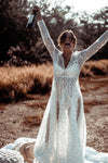 Gorgeous Long Sleeve See through V-Neck BacklessWedding Dresses DW491