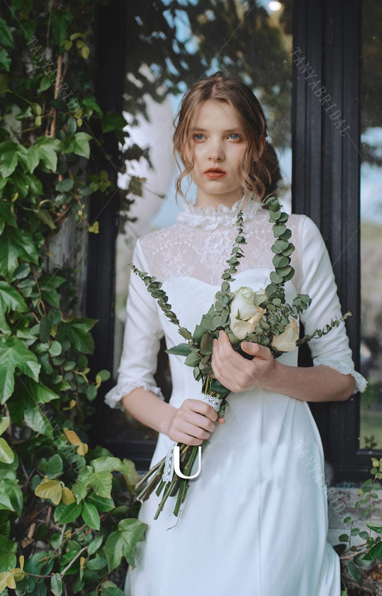 Half Sleeve High-Low Wedding Dresses Satin Korea Engagement Dresses ZW399 - Half Sleeve High-Low Wedding Dresses Satin Korea Engagement Dresses ZW399 -