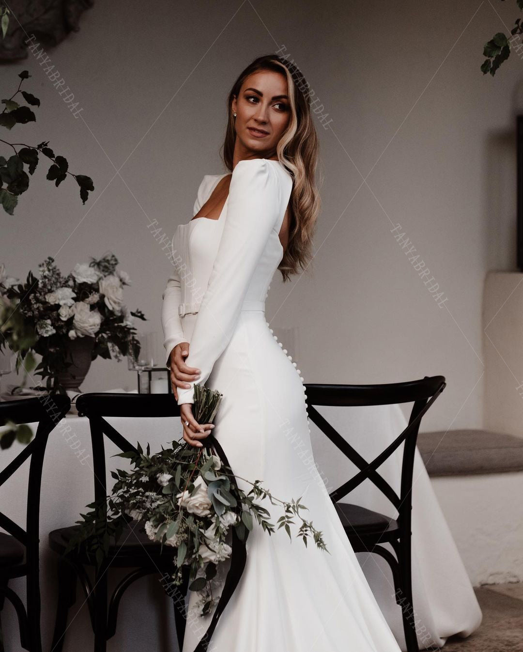 Long Sleeve Simple Engagement Wedding Bridal Gowns Noivas ZW407 - Long Sleeve Simple Engagement Wedding Bridal Gowns Noivas ZW407 -