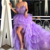 High Low Prom Dresses 2020 Sexy Spaghetti Strap Tiered Tulle Purple Formal Evening Dress