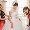 High Neck Wedding Ball Gowns Tulle Skirts Cap Sleeve Floor Length Country Bridal Gowns Elegant Noivas DW330