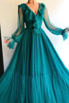 Teal Full Sleeves Evening Dresses Long TBE929927