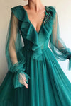 Teal Full Sleeves Evening Dresses Long TBE929927