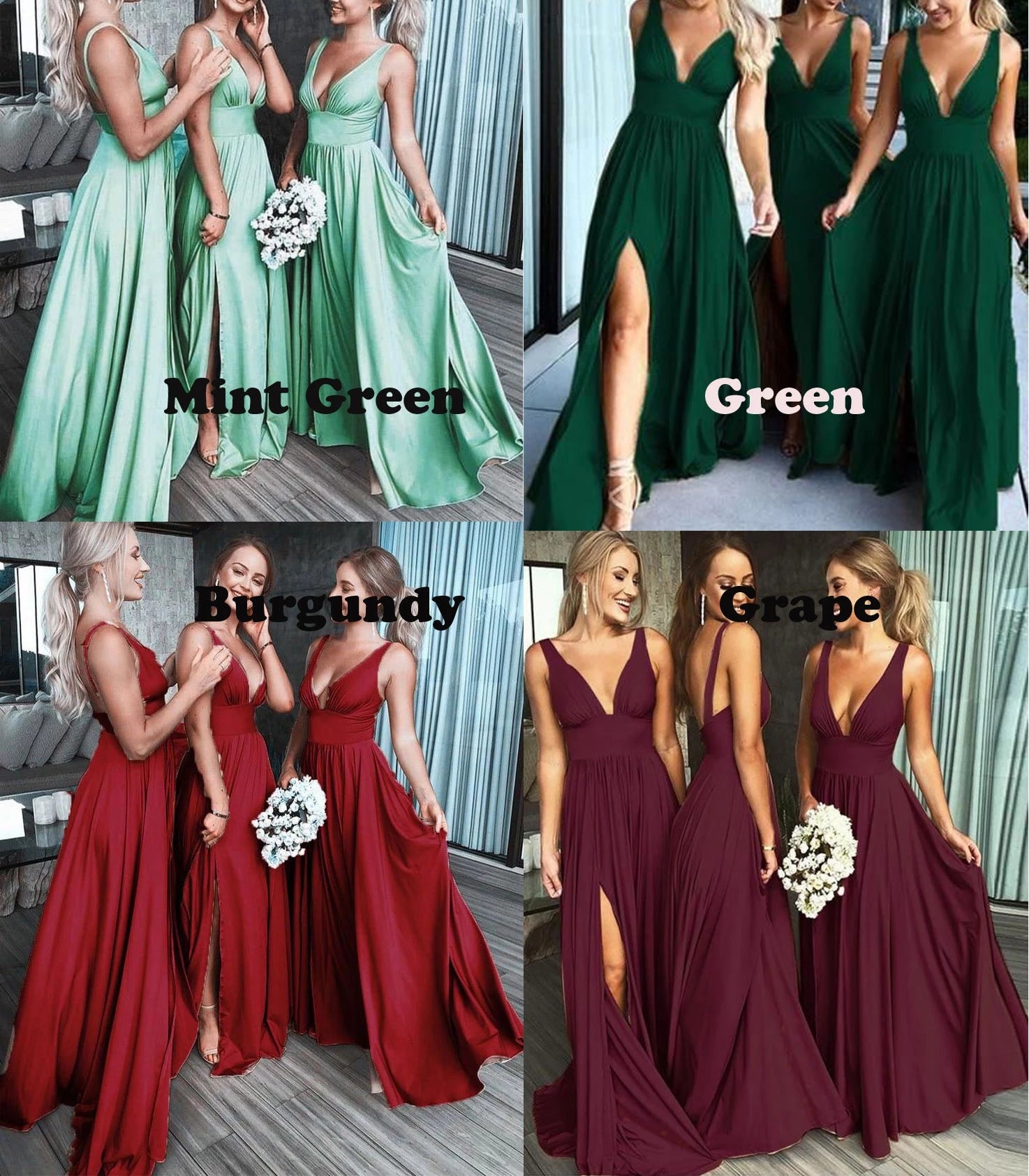 Deep V Neck Split Side Bridesmaid Dresses For Wedding TBB1029 – TANYA BRIDAL
