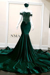 Mermaid Dark Green Luxury Evening Dresses Off The Shoulder