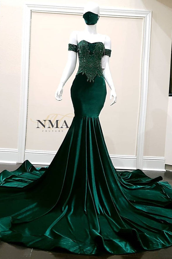Mermaid Dark Green Luxury Evening Dresses Off The Shoulder