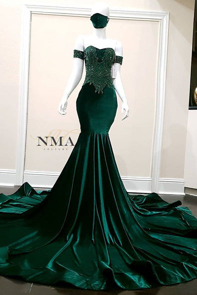 Mermaid Dark Green Luxury Evening Dresses Off The Shoulder