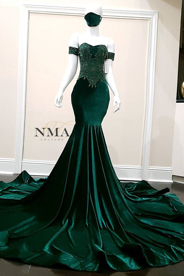 Mermaid Dark Green Luxury Evening Dresses Off The Shoulder