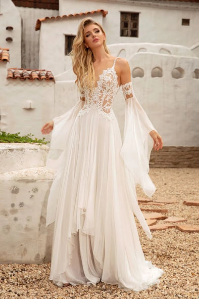 Irregular Chiffon Skirts Wedding Dresses Deep V-Neck ZW886