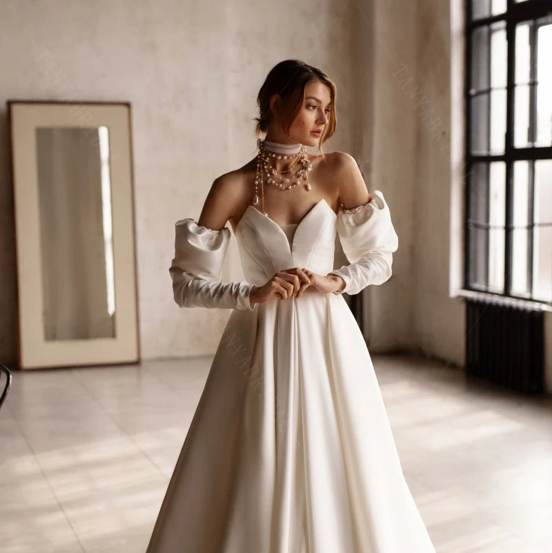 Ivory Satin Detachable Wedding Sleeves DG074 TANYA BRIDAL Ivory Satin Detachable Wedding Sleeves DG074 TANYA BRIDAL