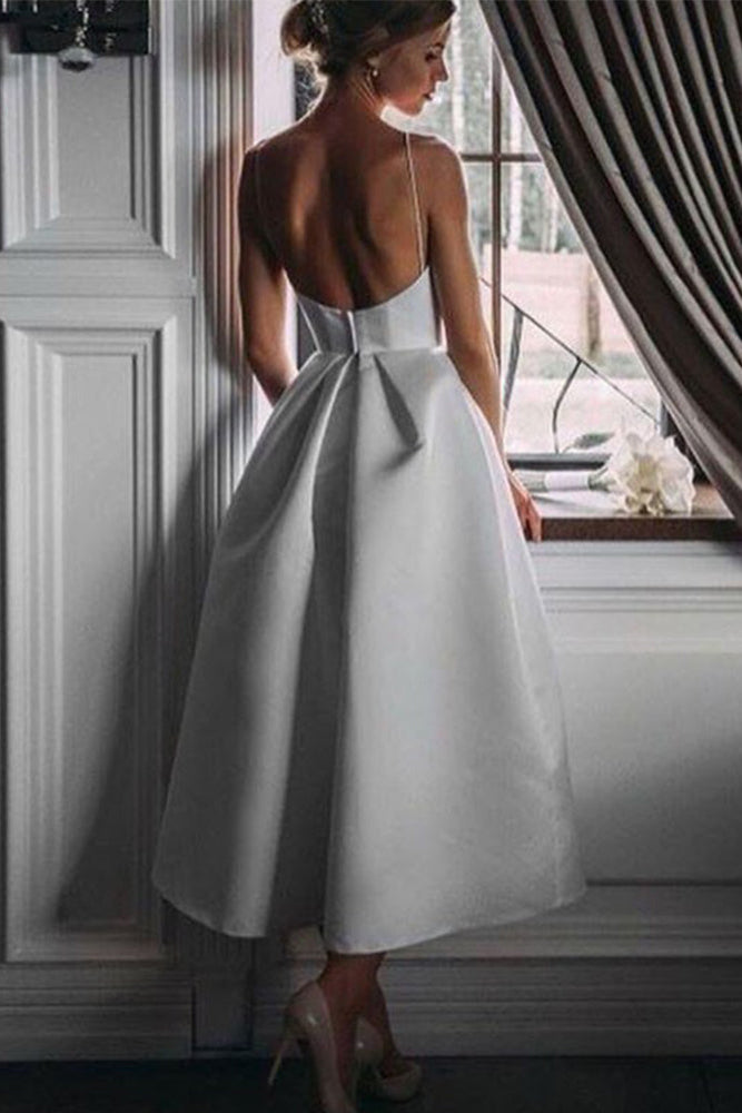 White Satin Short Simple Prom Dress Backless – TANYA BRIDAL