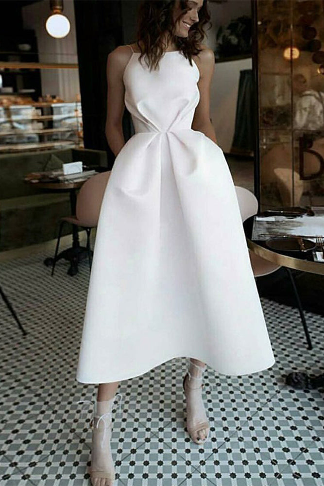 sleeves formal wedding guest dresses ever AMYRA|Long Sleeve Waist Chain Round Neckline Midi Chiffon Wedding  Guest Dress main image 1