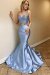 Lace Top Blue Two Pieces Prom Dresses Mermaid Party Dress TB1340