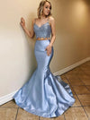 Lace Top Blue Two Pieces Prom Dresses Mermaid Party Dress TB1340