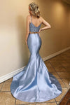 Lace Top Blue Two Pieces Prom Dresses Mermaid Party Dress TB1340