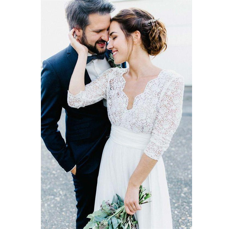 Long Sleeves A Line Boho Wedding Dress zip up backless Long Sleeves A Line Boho Wedding Dress zip up backless