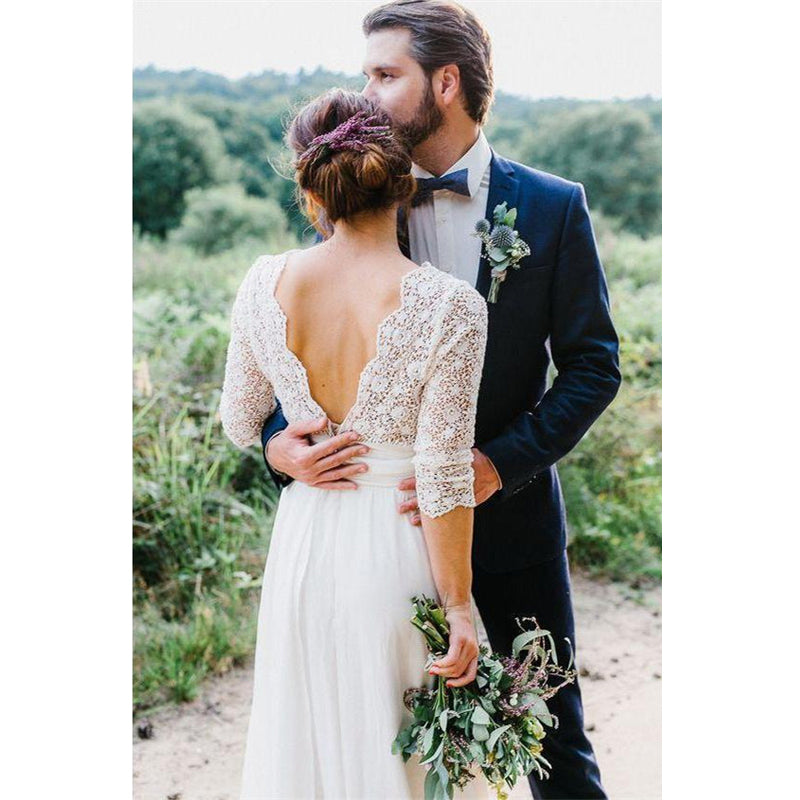 long sleeve backless boho wedding dress Backless Batwing Sleeve Boho Wedding Dresses Mermaid Rustic Wedding Dress AWD1353