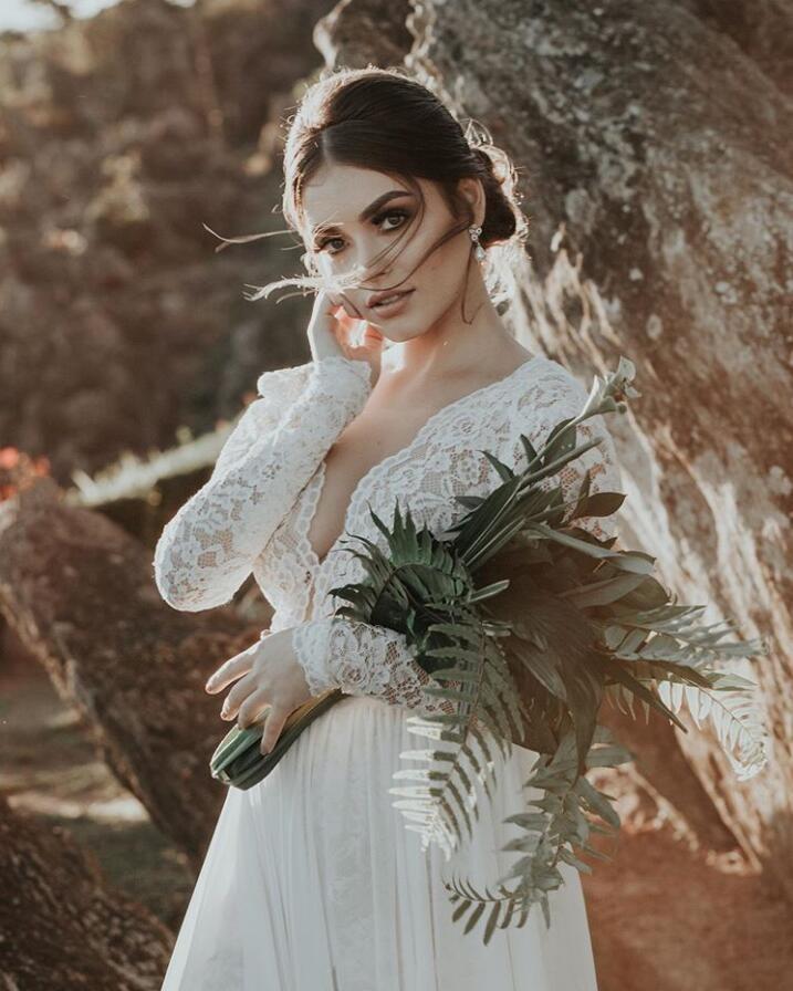 Elegant Lace Beach Wedding Dresses with Long Sleeves TANYA BRIDAL Elegant Lace Beach Wedding Dresses with Long Sleeves TANYA BRIDAL
