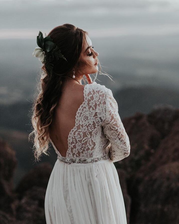 Elegant Lace Beach Wedding Dresses with Long Sleeves TANYA BRIDAL Elegant Lace Beach Wedding Dresses with Long Sleeves TANYA BRIDAL