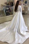 Satin A Line Long Sleeve Muslim Wedding Dresses Chapel Train
