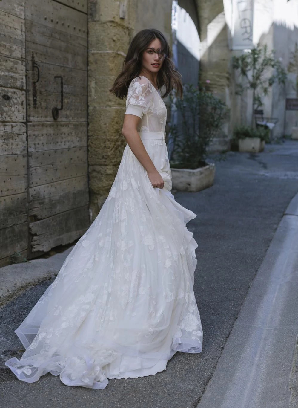Short Sleeve Beach Boho Lace Wedding Dresses -