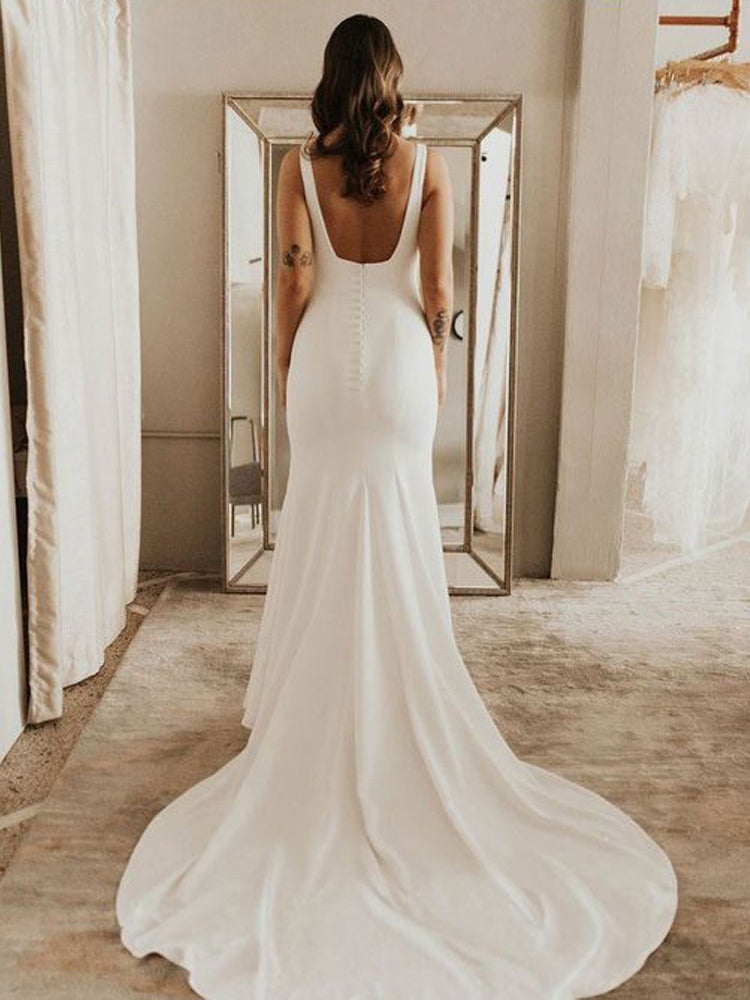 Soft Stain Long Train Spaghetti Strap Boho Wedding Dress Mermaid TANYA BRIDAL Soft Stain Long Train Spaghetti Strap Boho Wedding Dress Mermaid TANYA BRIDAL