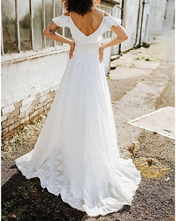 V-Neck Boho Charming Bridal Gowns Ruffles DW545
