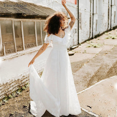 V-Neck Boho Charming Bridal Gowns Ruffles DW545