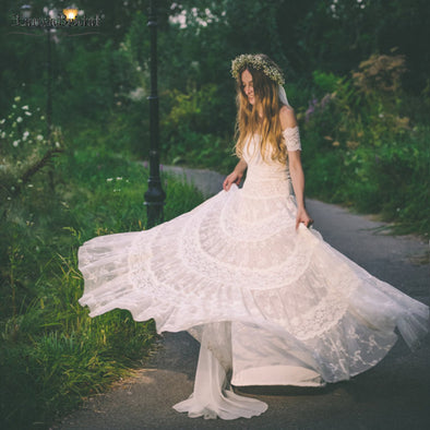 Lace Boho Wedding Dresses A Line Fllor Length Bridal Gowns Dreamy Romantic Beach Vestido De Noivas DW150