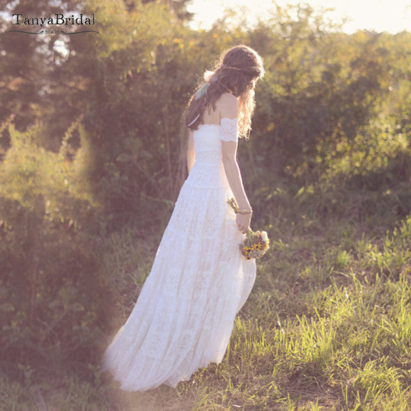 Lace Boho Wedding Dresses A Line Fllor Length Bridal Gowns Dreamy Romantic Beach Vestido De Noivas DW150