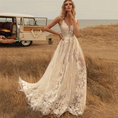 Lace Boho Wedding Dresses V Neck Backless 218171408