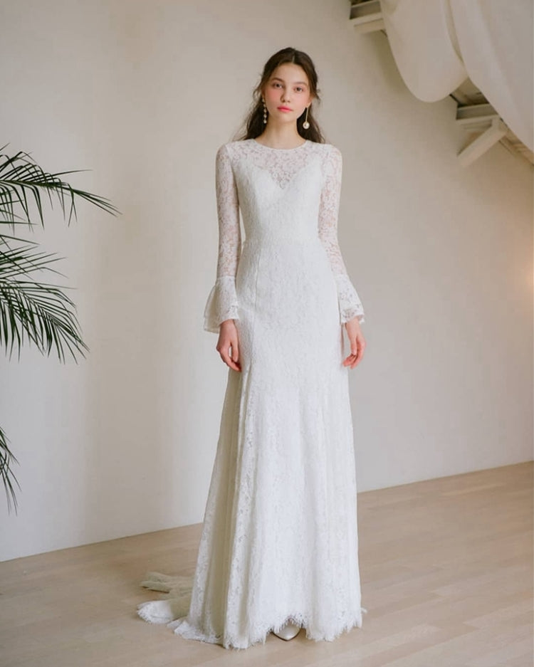 Lace Long Sleeve Simple Bridal Gown Wedding Dress TANYA BRIDAL Lace Long Sleeve Simple Bridal Gown Wedding Dress TANYA BRIDAL