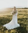 Lace Long Sleeve Wedding Dresses V-Neck Backless Charming Engagement Noivas DW537