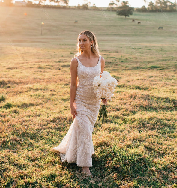 Lace Mermaid Wedding Dresses Scoop Neck Sexy Backless