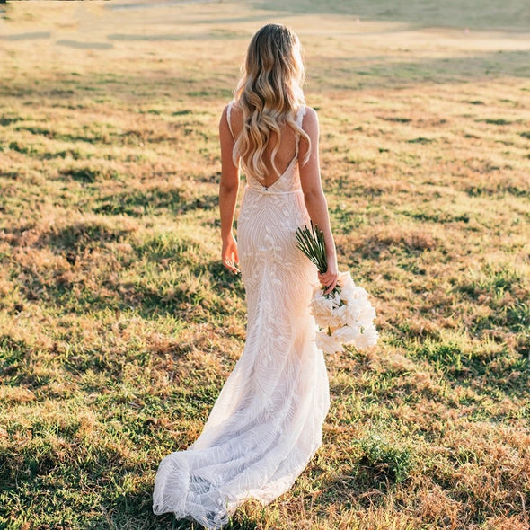 Lace Mermaid Wedding Dresses Scoop Neck Sexy Backless