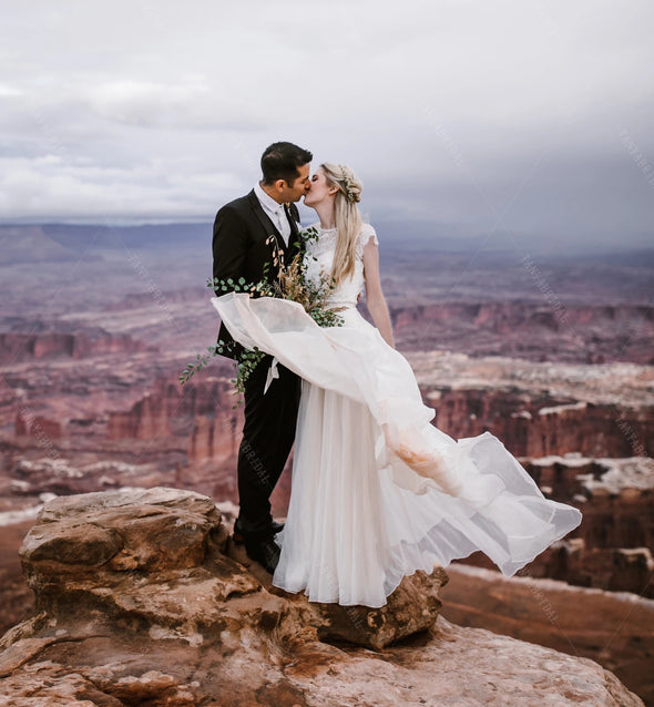Lace Top Chiffon Wedding Dresses A Line Simple Elegant Bridal Gowns