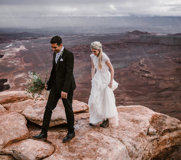 Lace Top Chiffon Wedding Dresses A Line Simple Elegant Bridal Gowns