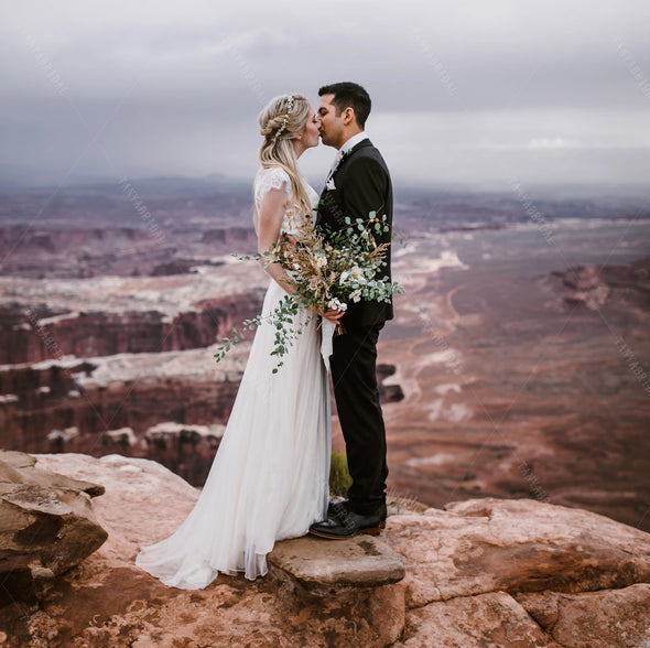 Lace Top Chiffon Wedding Dresses A Line Simple Elegant Bridal Gowns