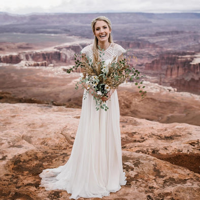 Lace Top Chiffon Wedding Dresses A Line Simple Elegant Bridal Gowns – TANYA BRIDAL Lace Top Chiffon Wedding Dresses A Line Simple Elegant Bridal Gowns – TANYA BRIDAL