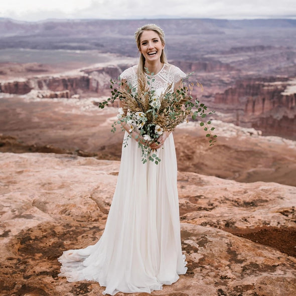 Lace Top Chiffon Wedding Dresses A Line Simple Elegant Bridal Gowns – TANYA BRIDAL Lace Top Chiffon Wedding Dresses A Line Simple Elegant Bridal Gowns – TANYA BRIDAL