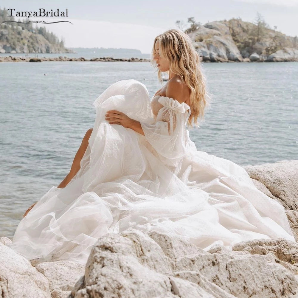 Lantern Sleeve Dot Tulle Wedding Dresses Romantic Boho Vestido de Noiv – TANYA BRIDAL Lantern Sleeve Dot Tulle Wedding Dresses Romantic Boho Vestido de Noiv – TANYA BRIDAL