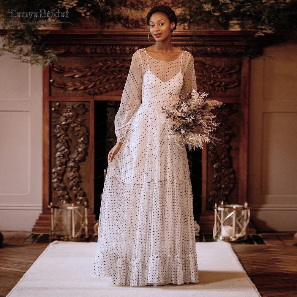 Lantern Sleeve Dot Tulle Wedding Dresses DW577 – TANYA BRIDAL