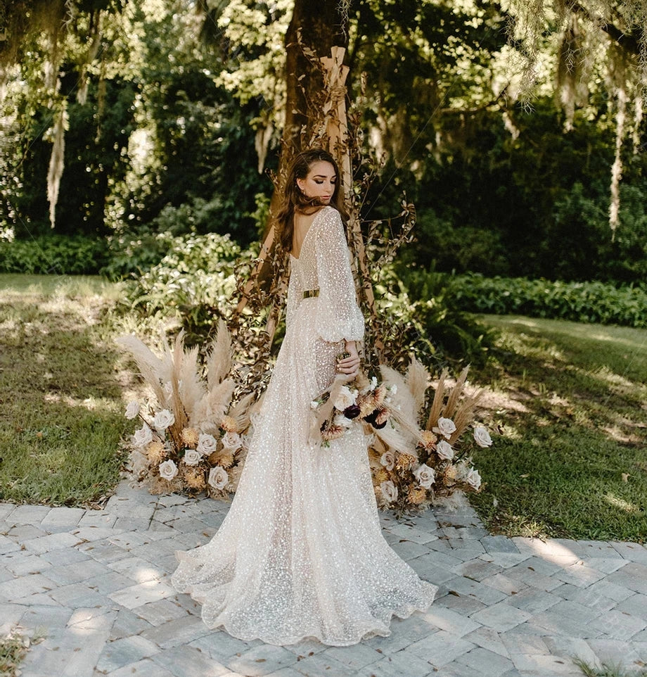 Lace Boho Bridesmaid Dresses For Sale Lantern Sleeve Lace V-Neck High Split Boho Wedding Dresses Lace Boho Bridesmaid Dresses For Sale Lantern Sleeve Lace V-Neck High Split Boho Wedding Dresses