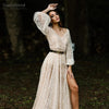 Lantern Sleeve Lace V-Neck High Split Boho Wedding Dresses DW488