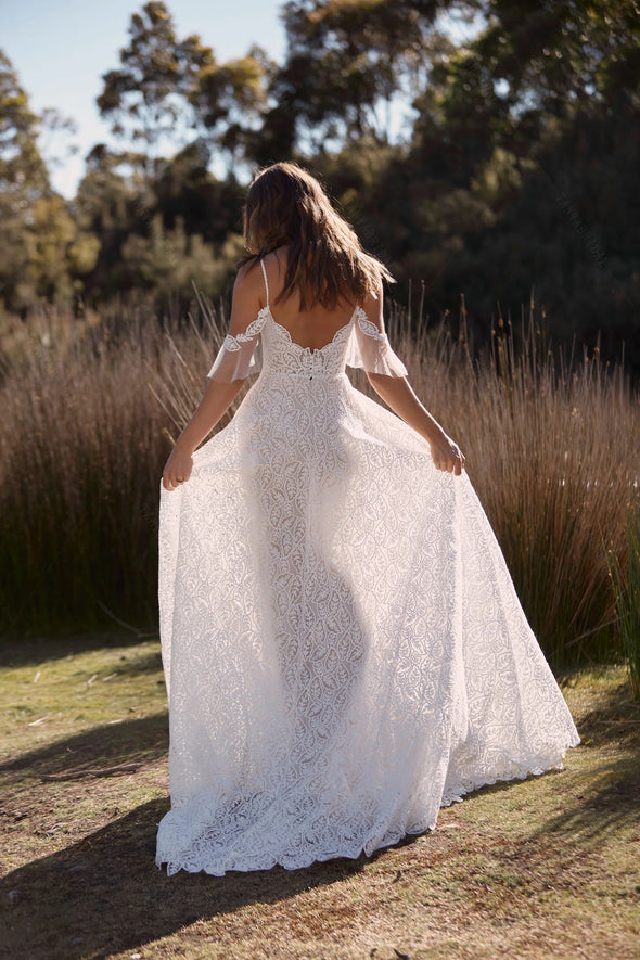 Leaf Lace Unique Beach Wedding Dresses  DW633