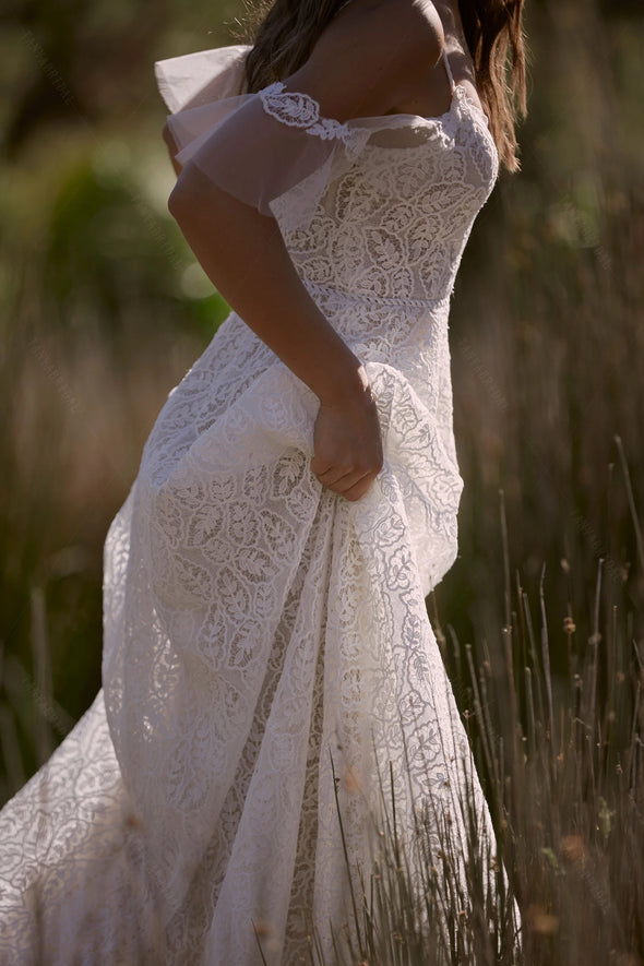 Leaf Lace Unique Beach Wedding Dresses  DW633